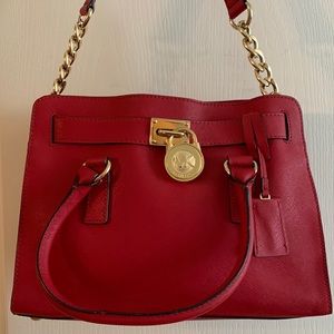 Michael Kors Hamilton Bag in cherry red with gold trim!